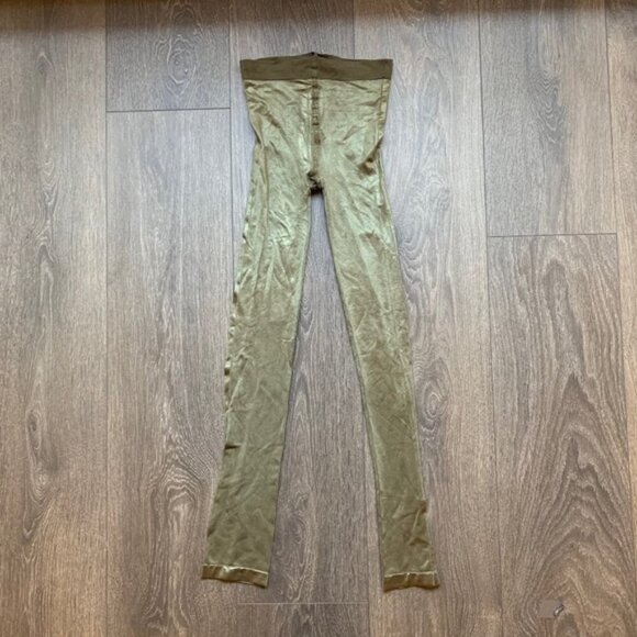 H&M Women's Leggings Tights Shimmer Metallic Shine Green Full length Footless - Picture 6 of 9